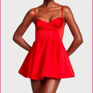 VS Red Bow-Topped Bustier Slip Dress 🌹